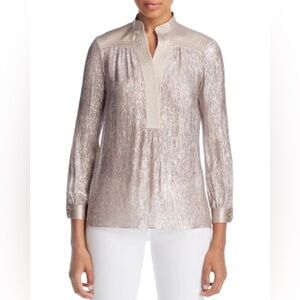 Tory Burch Caspian Metallic Tunic Silk Long Sleeve Blouse Size 14 1150